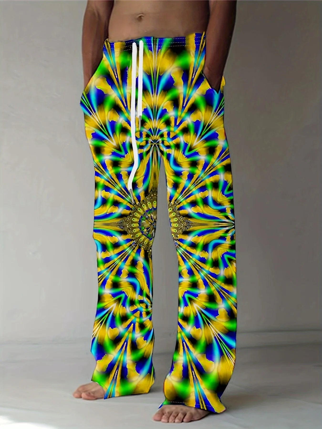 2025 New Men's Pants, Summer Beach Pants, Drawn-out Pocket Casual Pants, Abstract Texture Printed Men's Pants, Cheap Roupa