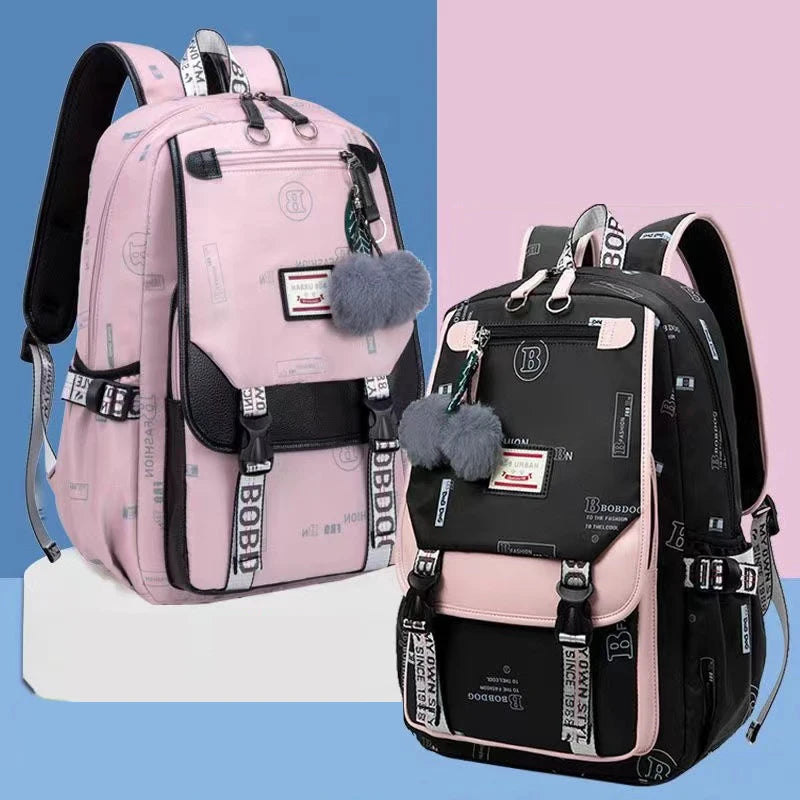 Large School Bags for Teenage Girls Canvas Schoolbag Student Book Bag Fashion Black Pink Teen School Backpack