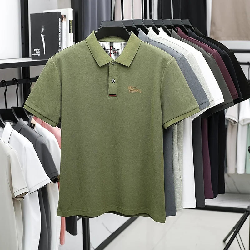 100% Pure Cotton Men's New Polo T-shirt Comfortable Breathable Cool Business Leisure Multi-scene Short Sleeve High-end Embroider