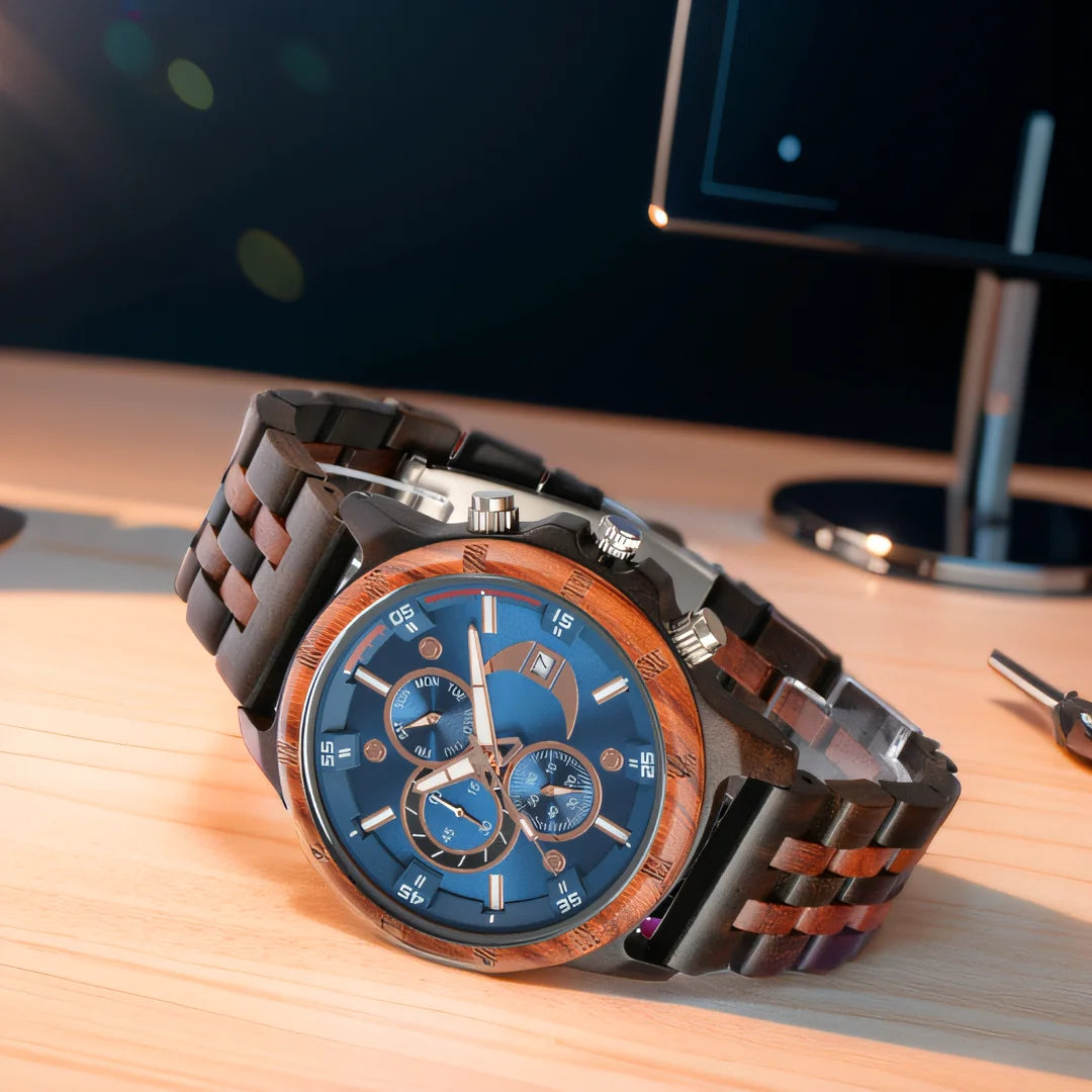 Wooden Wrist Watches For Men Fashion Quartz Wristwatches With Clock Date Week Timepieces Wood Wach Box for Him reloj hombre