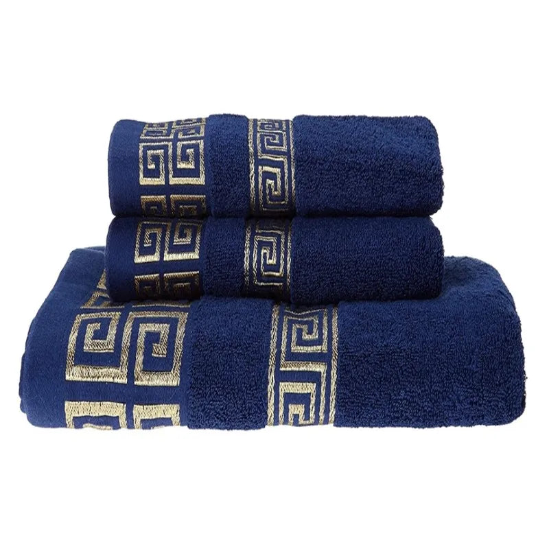 Inyahome Set of 3 Bathroom Cotton Towels Set Embroidered Luxury 2 Hand Towels 35x75cm and Big Bath Towels 70x140cm Washcloth
