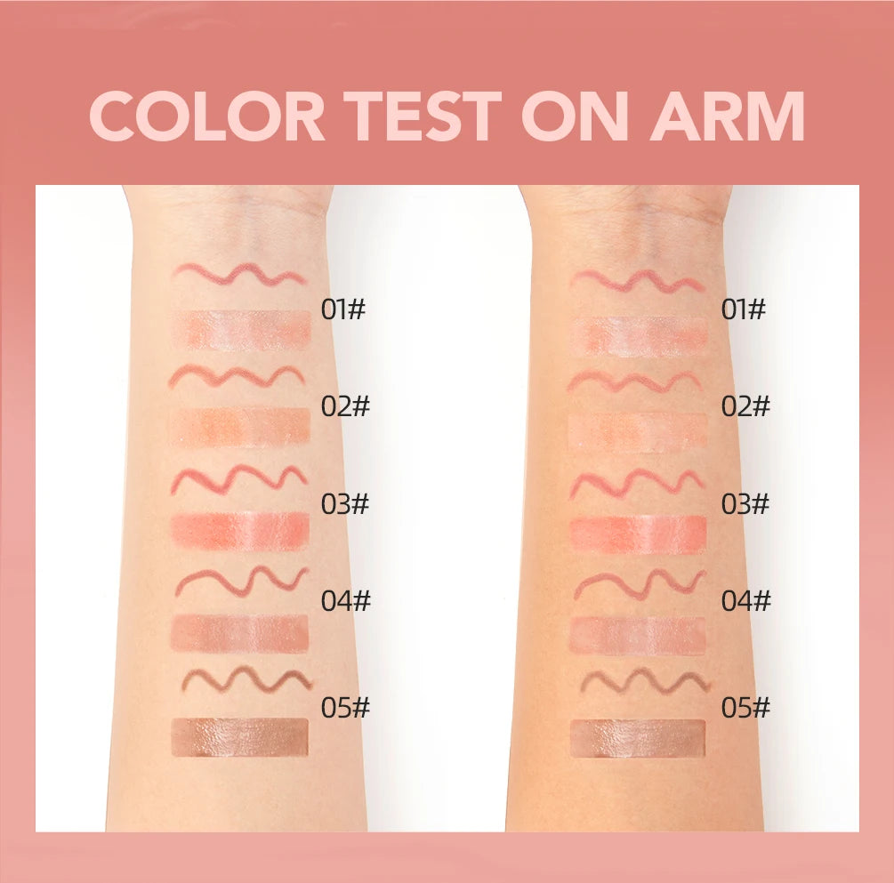 QIBEST Double Head Mirror Lip Glaze Lipliner Pen Water Light Lipgloss Makeup 2 in 1 Stick Matte Velvet Lip Liner Contour Pencil