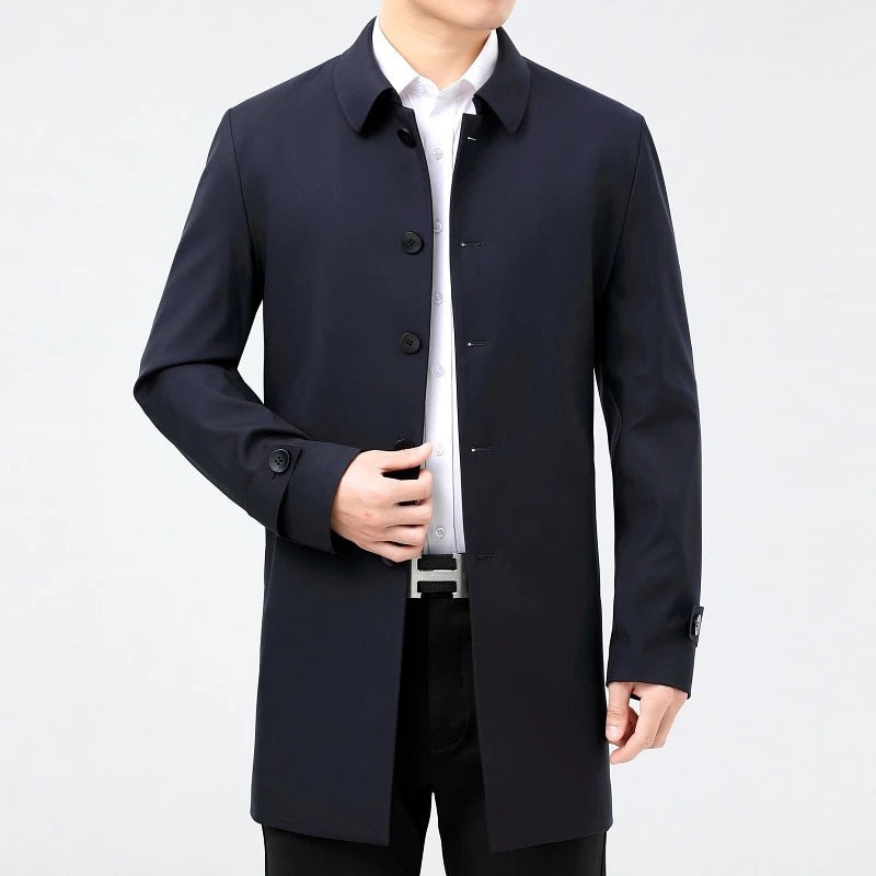 2025 New Wool Trench Coat in The Long High-end Handsome Men Lapel Large Size Spring and Autumn Old Dad Business Coat  M-4XL