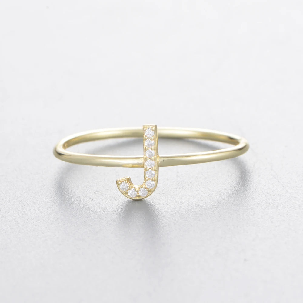925 Sterling Jewelry A-Z 26 Letters Name Initial Rings Gold Plated Silver Fashion Simple S925 Ring Zircon Round Brilliant Cut