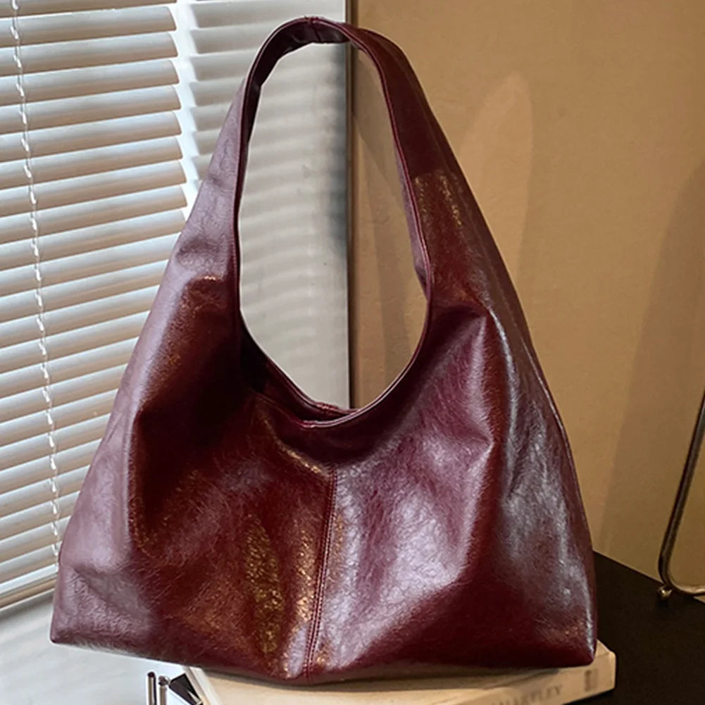 Women PU Casual Tote Handbag Large Capacity Stylish Shoulder Purse Solid Color Simple Commuting Bag Hasp Closure Chic Hobo Bag