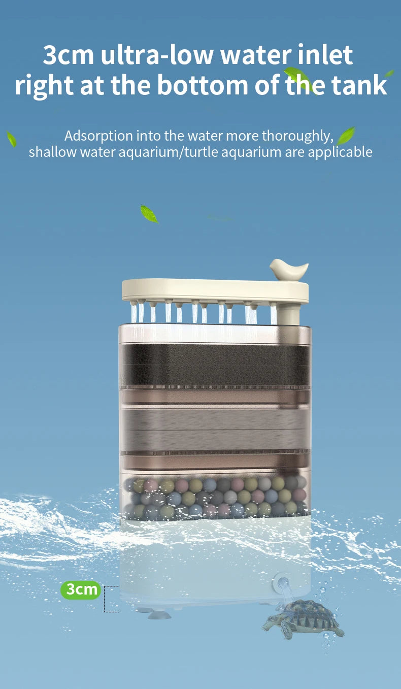 Turtle Tank Waterfall Filter Low Water 3-In-1 Suction Purification Recirculating Filter Box Fecal Clean Up