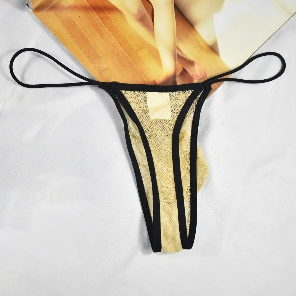 Lingerie Low Waist Men's Thongs Transparent Mesh T-back Briefs Halloween Net U Convex Pouch Lace Triangle Panties Casual Use