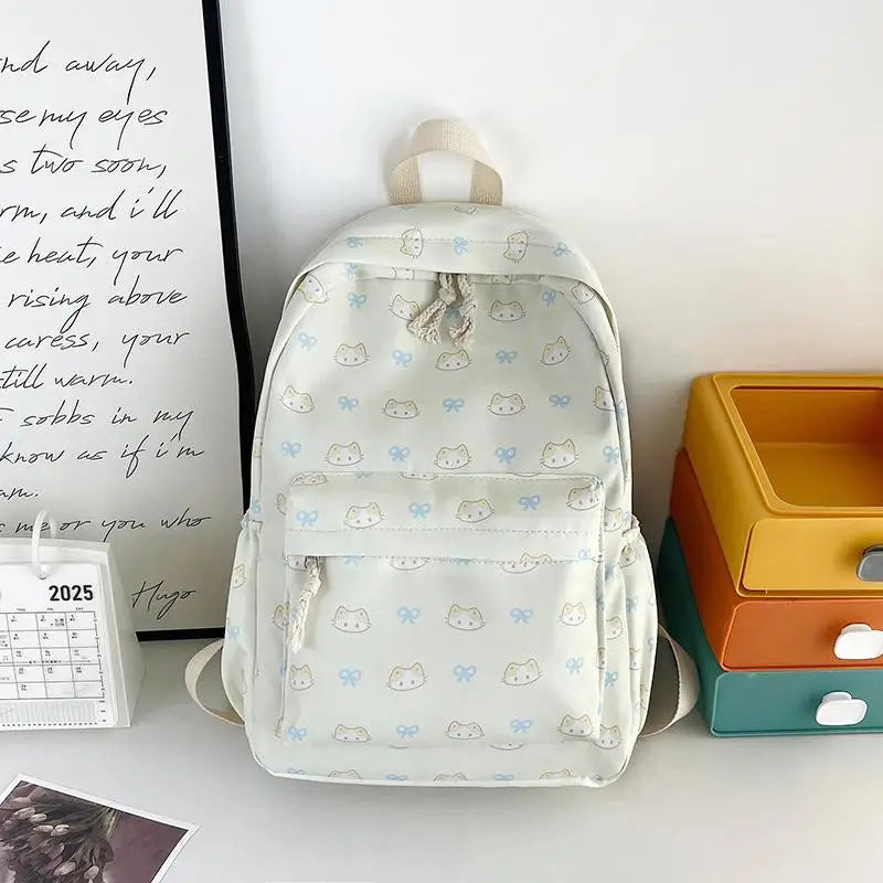 Cute Cartoon Cat Printed Backpack Large Capacity Student Schoolbag Fashion Delicate Trendy Girly Bag Portable Travel Bags Gifts