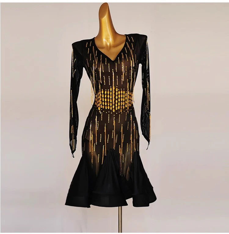 Party Dresses for Women Sexy Female Latin Dance Suit Girls Practice Wear Clothing Competition 2026 New Line Skirt Stand Ballroom