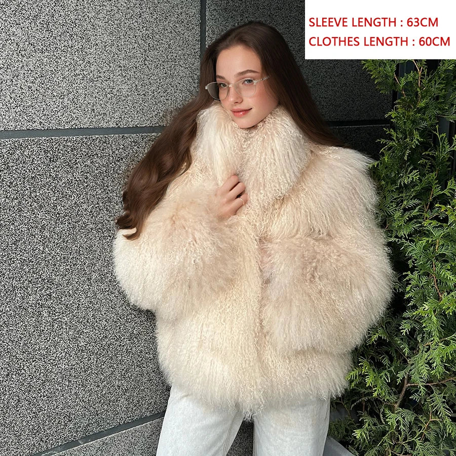 Natural Sheepskin Coat With Stand Collar Natural Sheep Fur Coat Full Skin Lamb Fur Jacket Best Selling Women's Leather Jacket