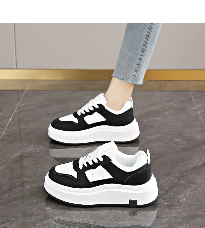 Women's Casual Sports Shoes Thick Bottom Low Tops Lace Up Vulcanised Shoes Lightweight Rubber Soled Winter Season Adult Footwear
