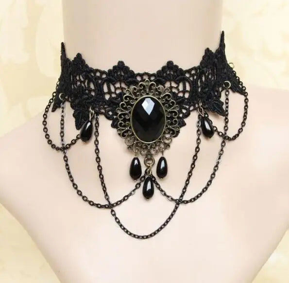 Black Lace Choker Necklace for Women Pendant Chains Bohemian Jewelry Cadenas Mujer Gift Halloween Decoration