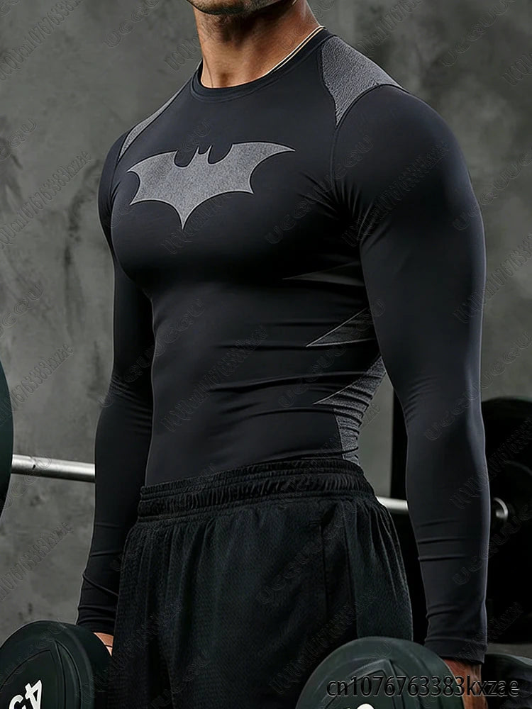 DC Batman Print Men's Sports Running Fitness Top Summer Breathable Quick Drying Long/Short Sleeve Classic Gym Tees Man Tops
