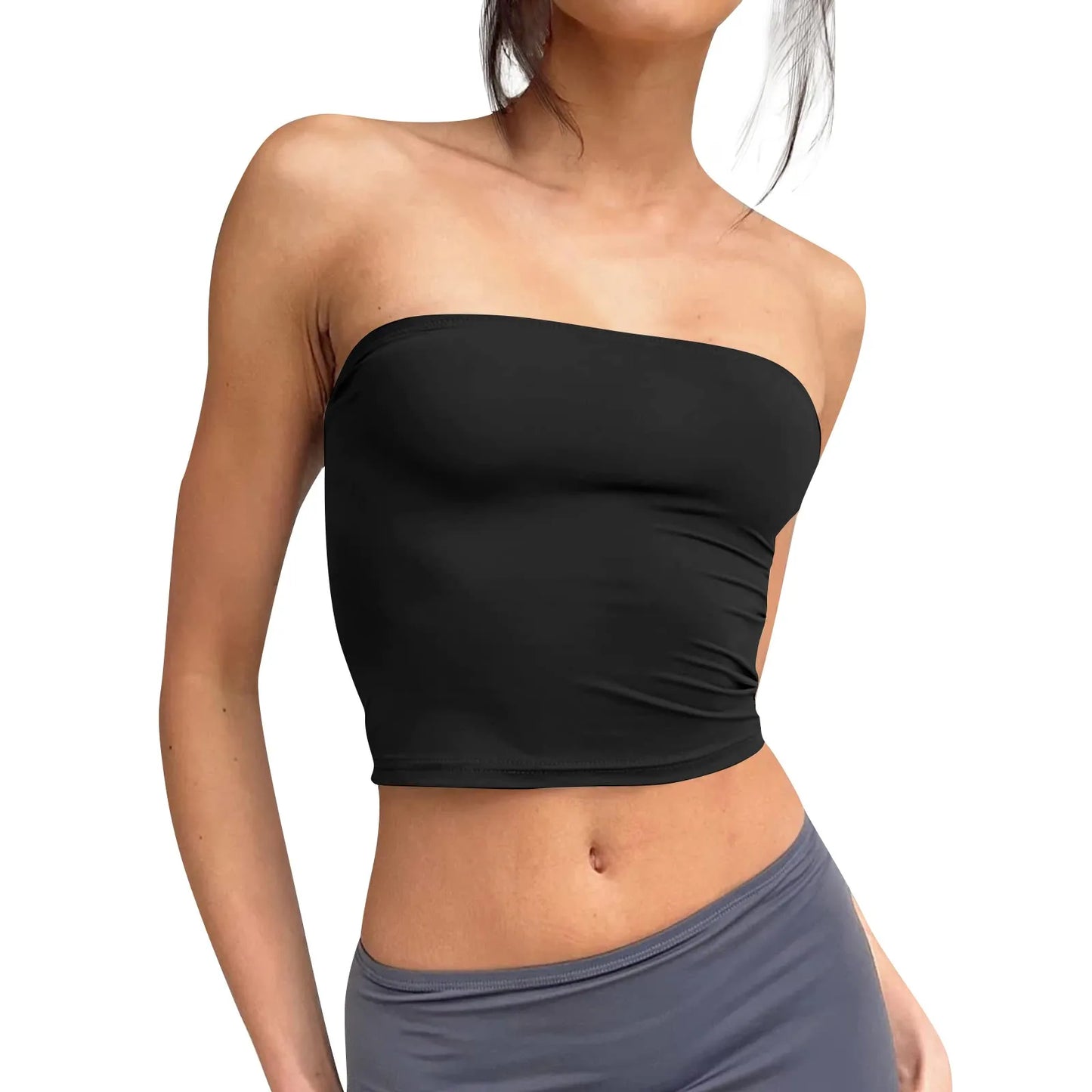 Women's Sexy Fashiopn Tube Tops Strapless Crop Tops Basic Backless Sleeveless Bandeau Cute Summer Outfits Sexy Solid Tops