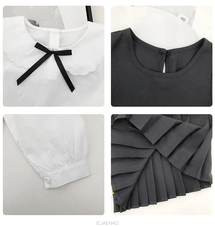 Sundress Black for Girls Children Junior Dress Elementary School Student Uniform Suit School Kids White Blouse Pleated Skirt Set
