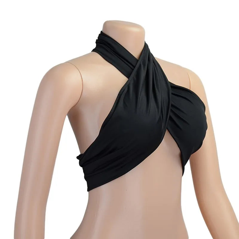 Women Summer Tank Tops Sexy White Black Cross Halter Push Up Hollow Crop Tops High Street Wear 2023 New Fashion Corset Camisoles
