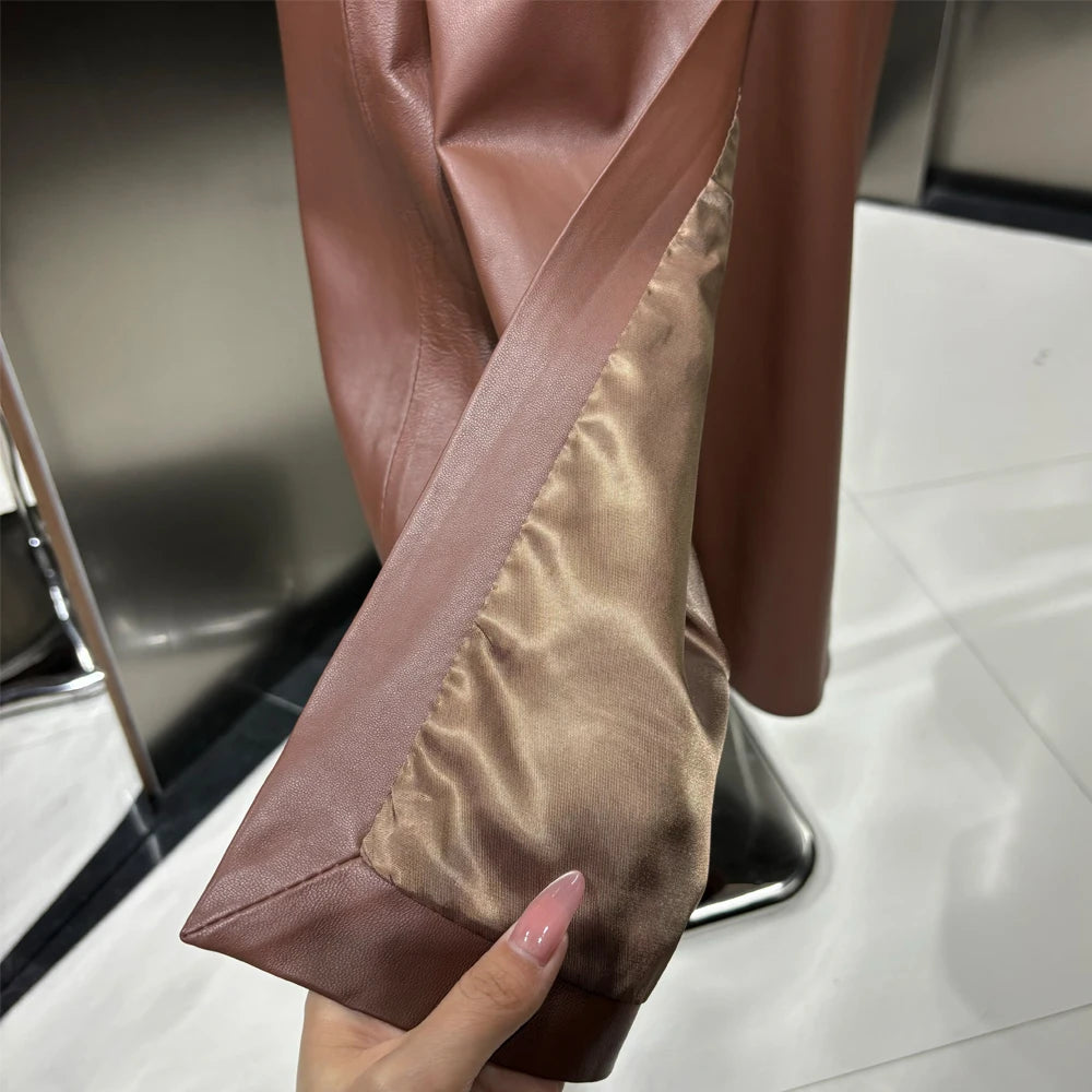 Trench Coat for Ladies Real Sheepskin Coat Genuine Sheep Leather Long Windbreak Autumn Outwear 2024