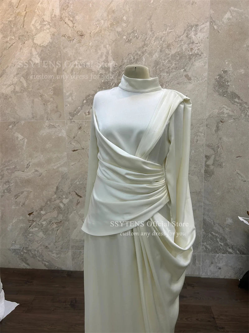 SSYTENS Modern Muslim Wedding Dresses Floor Length Bride Party Dresses Solid Satin Bridal Gowns Vestidos de Novia Customized