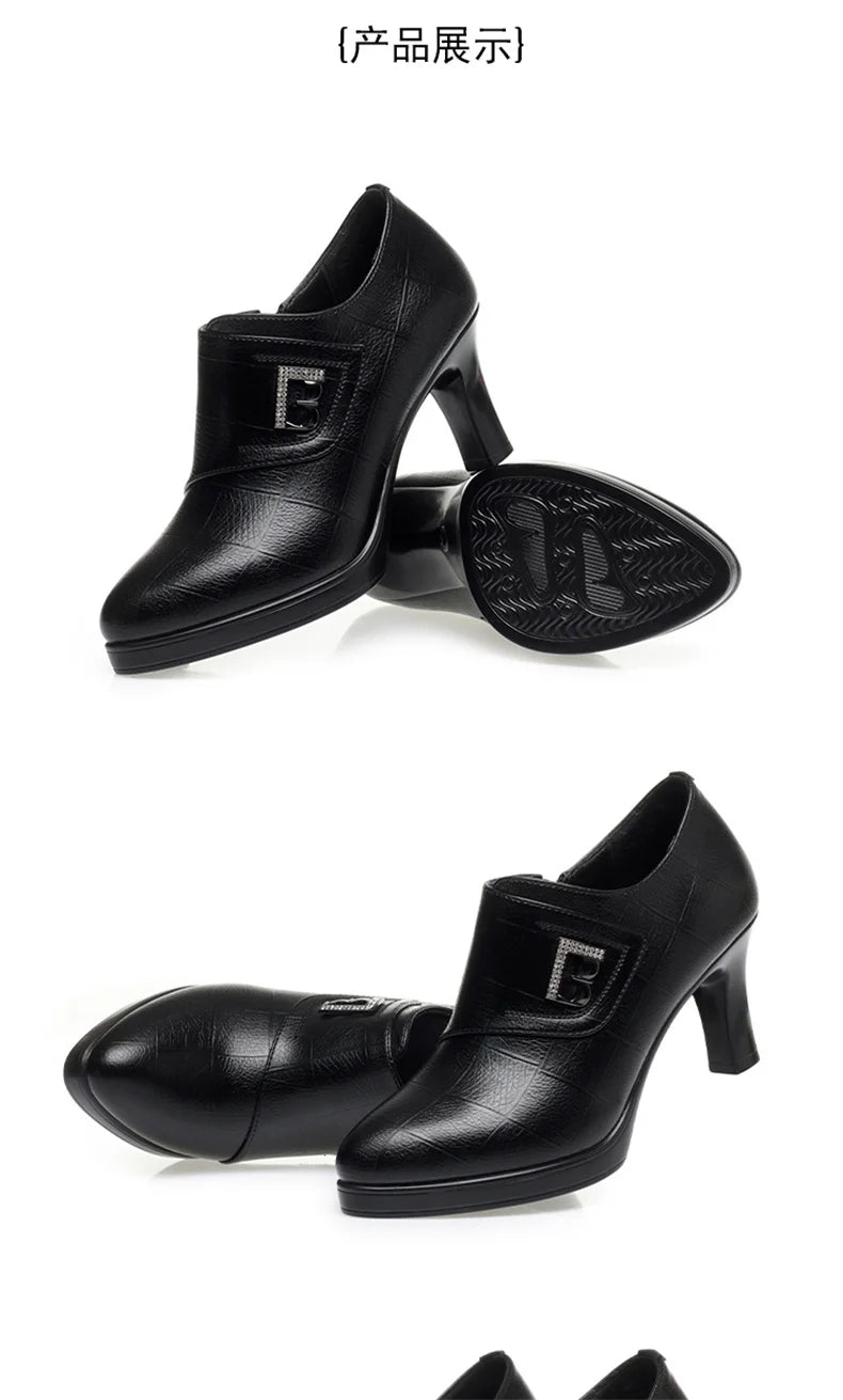 High Heels for Women 2024 Spring New Deep Mouth Soft Bottom Waterproof Business Formal Wear Office High Heel Leather Shoes