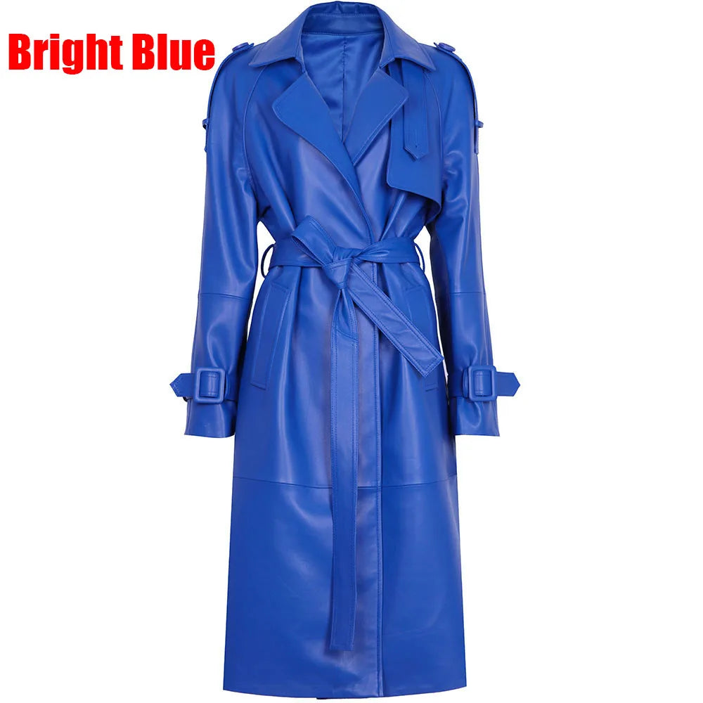 YOLOAgain High Quality Real Leather Trench Coat Women Genuine Leather Jacket Windbreak Female