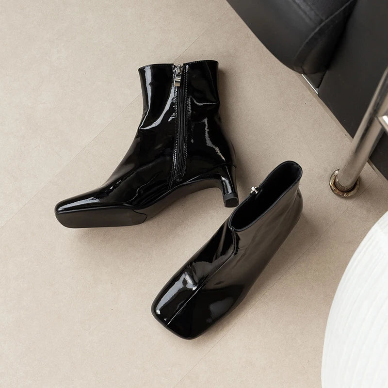 Genuine Leather Horsehair Square Toes Ankle boots,Fashion winter woman boots,knight boots, Modern High Heel boots Women pumps