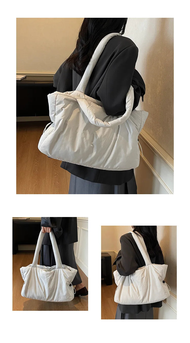 Women Nylon Bucket Shoulder Bag Large Capacity Tote Bag Fall Winter Versatile Cotton-padded Handbag Guangzhou High Quality Bag