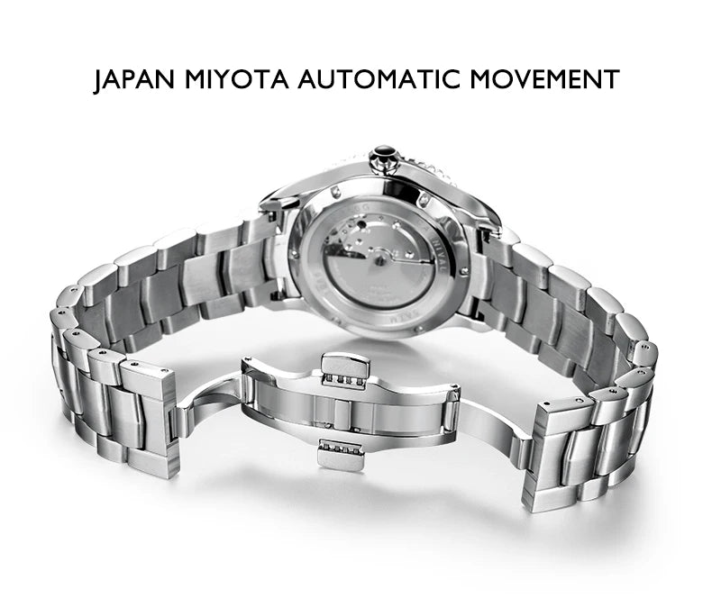 I&W Men Automatic Watch 41mm Mechanical Wristwatch 50M Waterproof Luminous Sapphire Mirror Dual Calendar Week Date