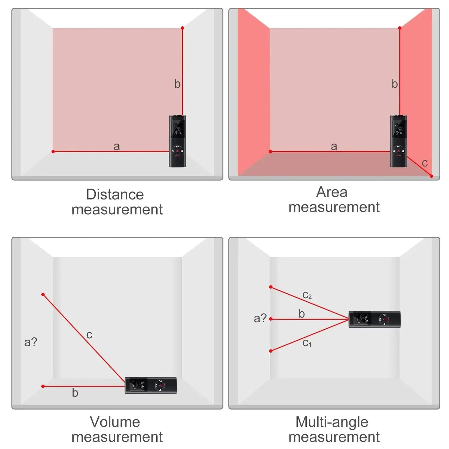 40M/60M Mini Smart Laser Distance Meter Measure Infrared Rangefinder USB Rechargeable Handheld Laser Range Finder