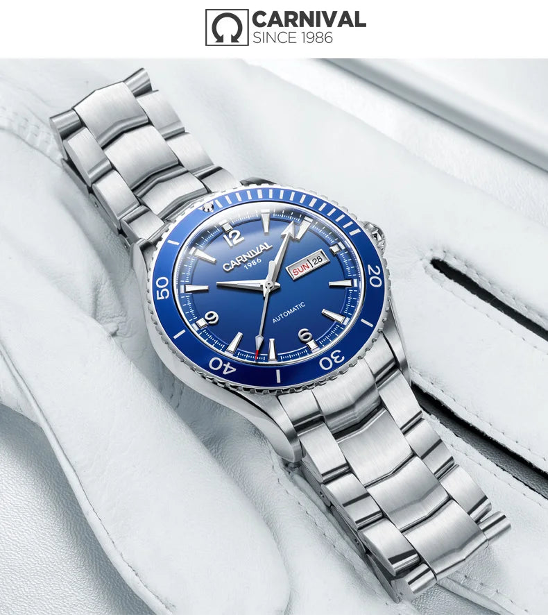 I&W Men Automatic Watch 41mm Mechanical Wristwatch 50M Waterproof Luminous Sapphire Mirror Dual Calendar Week Date