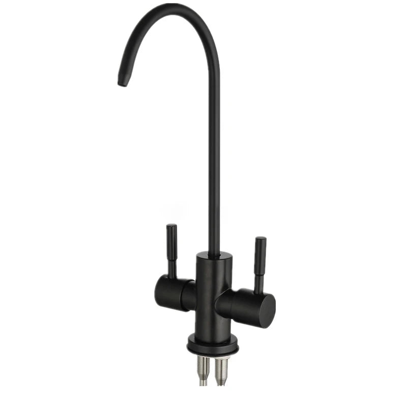 1/4'' Drinking Water Filter Kitchen Faucet Stainless Steel Double Holes Water Purifier Tap Reverse Osmosis RO Faucet 360° Swivel