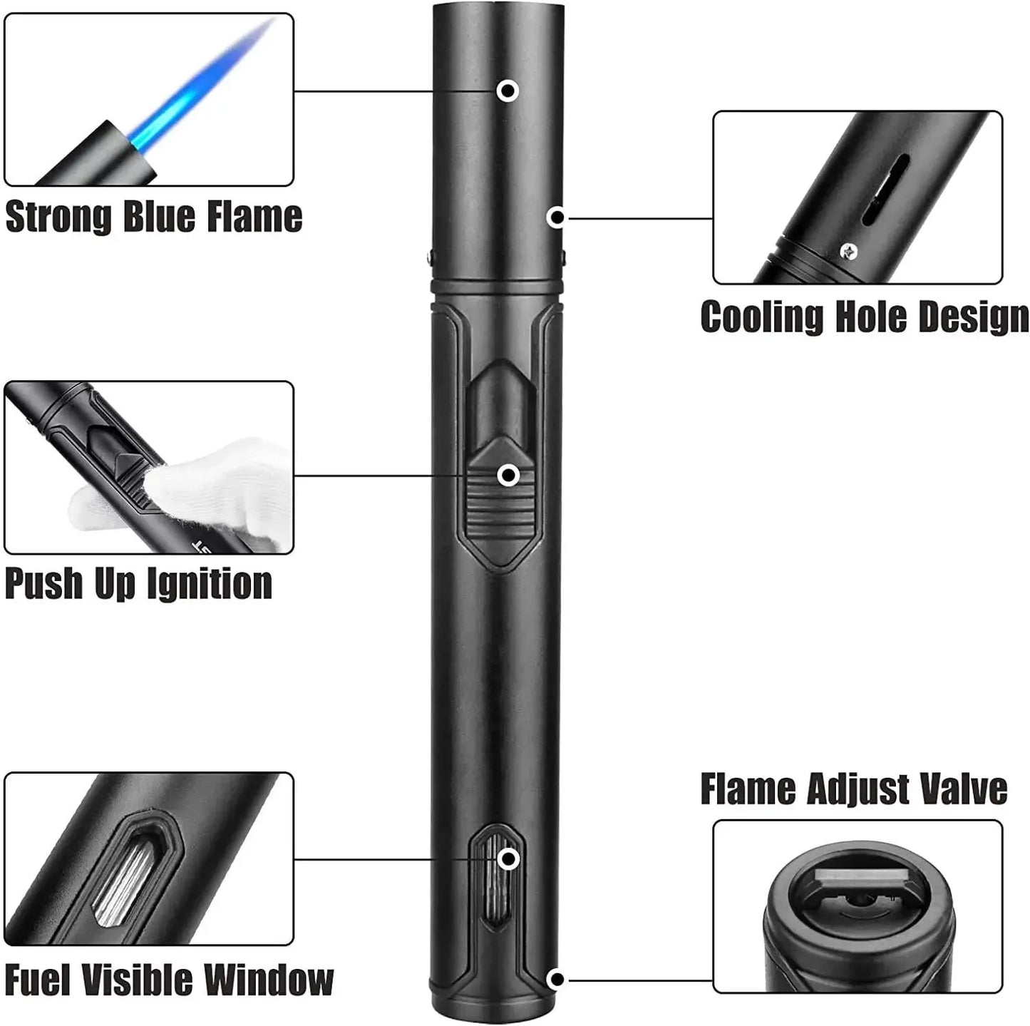 HONEST Metal Windproof Lighter Refillable Pen Torch Lighter Jet Flame Butane Lighter Kitchen BBQ Candle Camping Men's Gadget