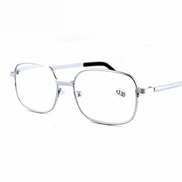 Reading Glasses Men Square Metal Frame Retro Presbyopic Glasses Anti-Scratch Eyeglasses 0 To +4.0 Real Glass Lens Eye Glasses