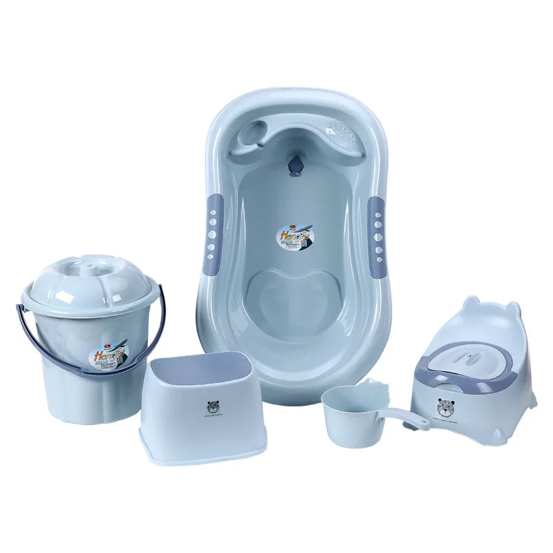 Baby Bath Tub Set with Stool, Newborn Tub,Non-slip,Complete Bathing Set, Bath Basin, Durable Bathtub,Plastic Baby Bathtub 7 Set