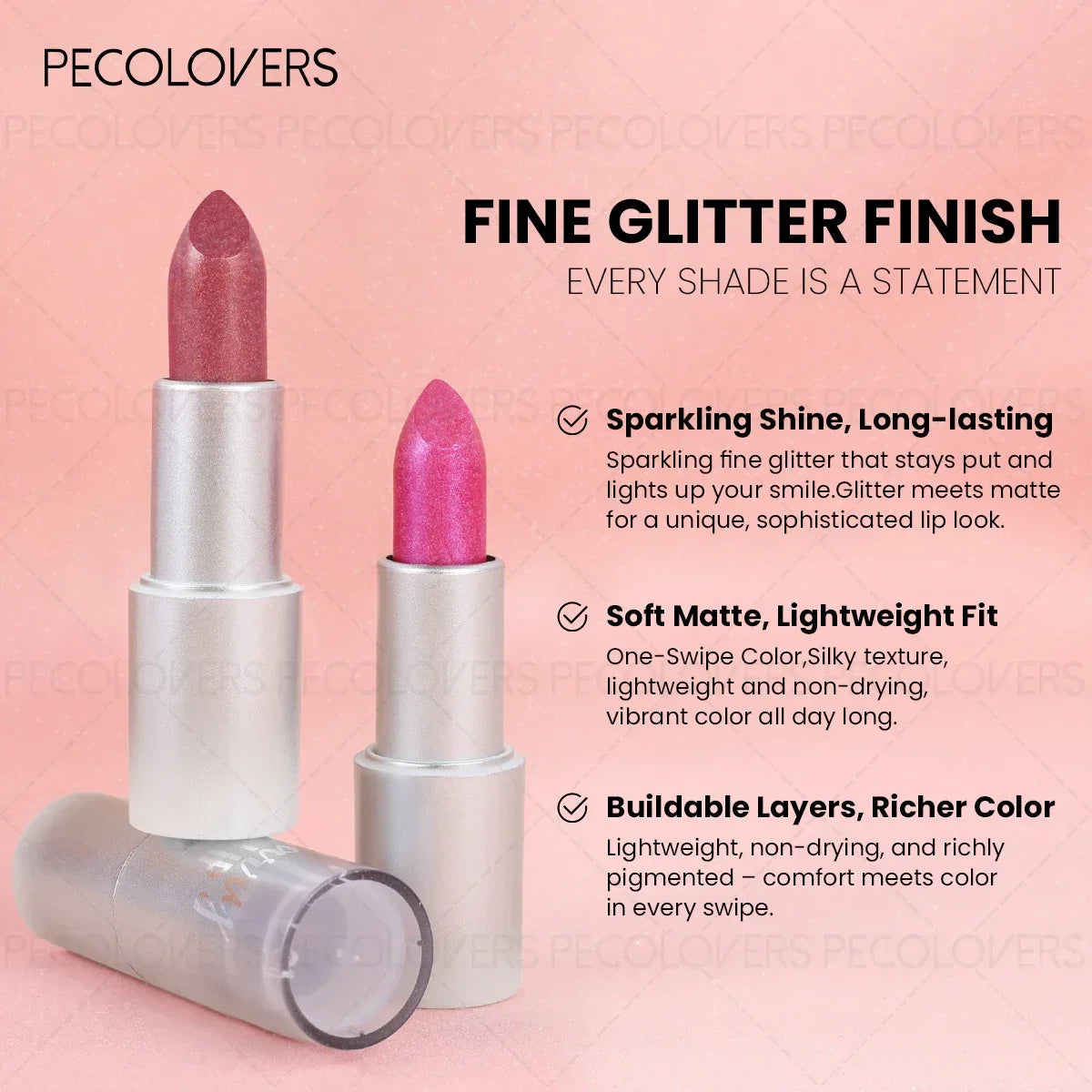 1pc Sparkling Pearlescent Lipstick,  Long-Lasting, Shimmering Glitter Finish, Ideal for Music Festivals & All Skin Types