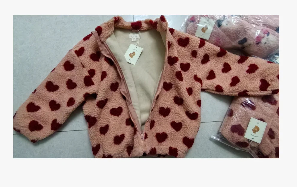 Children's Jackets 2024 Fall And Winter Fashion Cartoon Lamb Wool Girls Jacket Cotton Warm Cute Boys Coat Children's Clothing