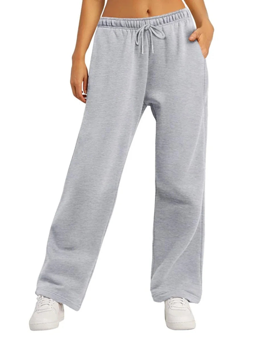 Womens Wide Leg Sweatpants Elastic High Waist Straight Legged Sweatpants Basic Baggy Comfy Jogger Sweat Pants Orange Gray Bottom