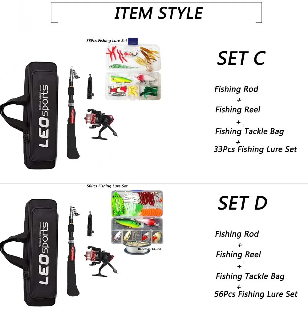 Fishing Rod Full Kits 1.6M Telescopic Sea and Spinning Reel Baits Lure Tackle Travel Fishing Gear Accessories Bag 6 Optional Set