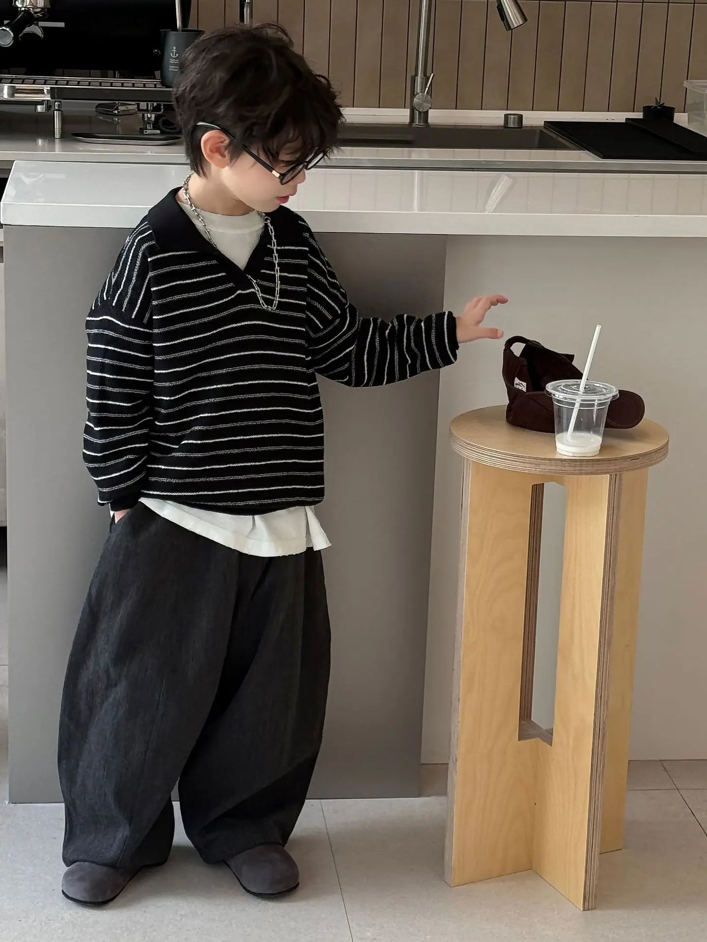 T-Shirt Sweatshirt Striped Knitted Shirt Blouses Tops Kids Clothing 2025 Autumn New Children Korean Casual Boys Fashion Trend