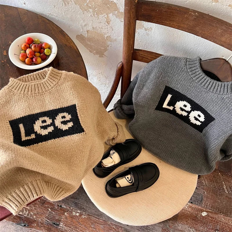 Boys Sweater Cotton Undercoat 2022 Letters Warm Thicken Velvet Winter Autumn Snowsuits Knitting Children's Clothing
