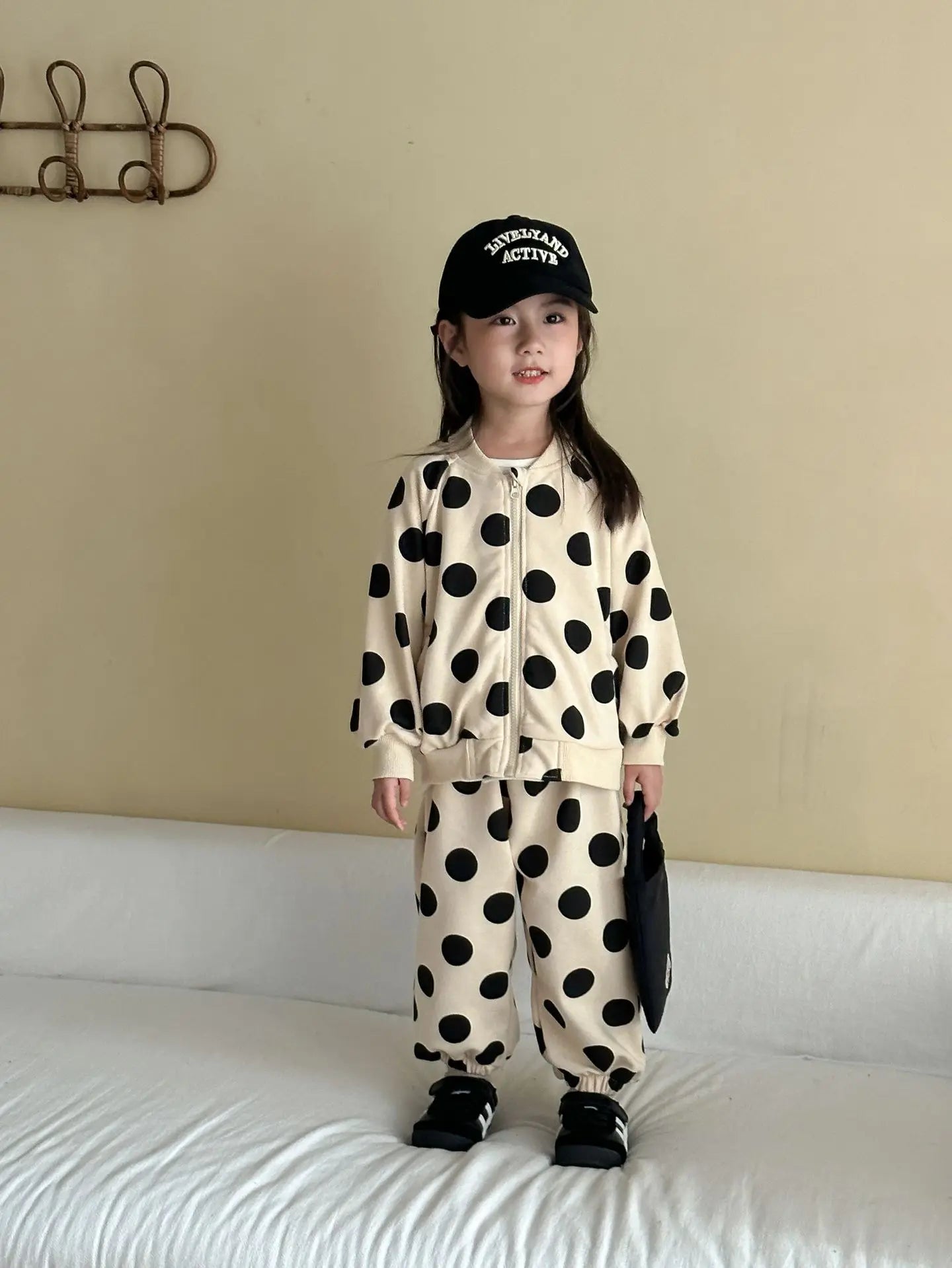 2025 Autumn New Children Long Sleeve Clothes Set Boys Girls Zipper Coat + Sweat Pants 2pcs Suit Kids Casual Polka Dot Outfits