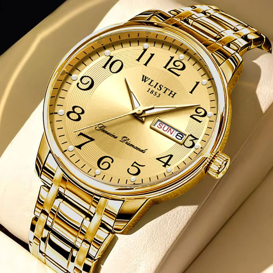 WLISTH Men's Elderly Large Number Watch - Luminous Waterproof Quartz Watch Wholesale Stainless Steel Band Mineral Glass