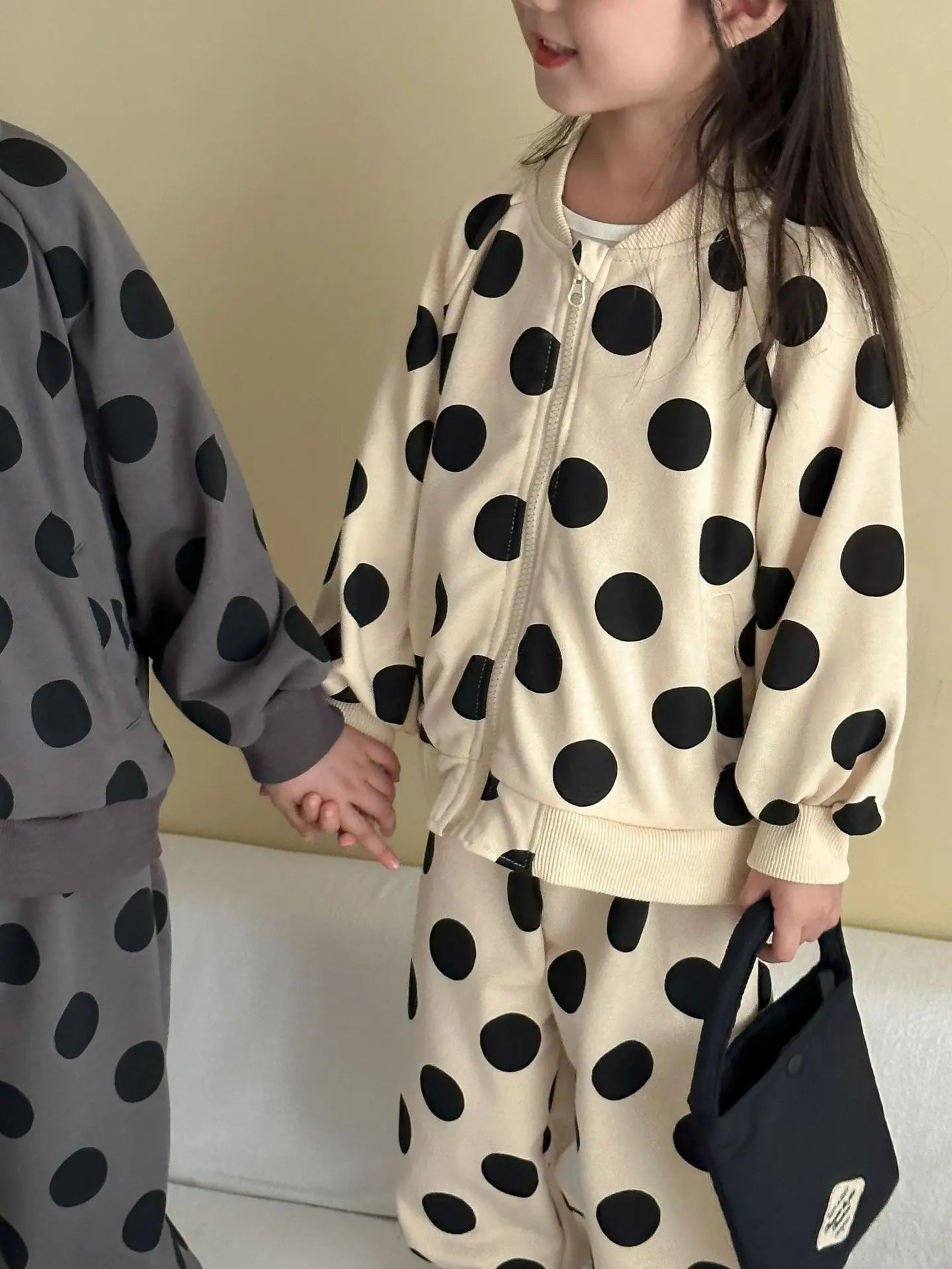 2025 Autumn New Children Long Sleeve Clothes Set Boys Girls Zipper Coat + Sweat Pants 2pcs Suit Kids Casual Polka Dot Outfits