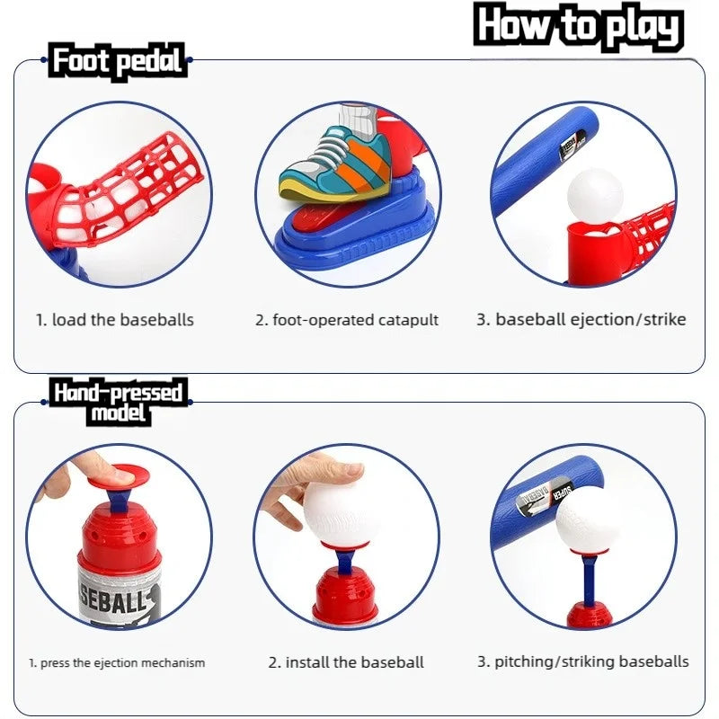 Hot-Selling Baseball Launcher Toy, 2-in-1 Foot-Operated/Manual Press Ball Pitching Machine, Interactive Baseball Training Game for Young Children, Outdoor Sports Toy, Indoor and Outdoor Interactive Sports Game for Kids, Kinde