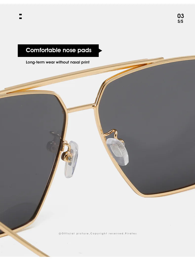 High Quality Square Polarized Sunglasses For Women Retro Oversized Double Bridge Sun Glasses Men Luxury Big Metal Goggle Shades
