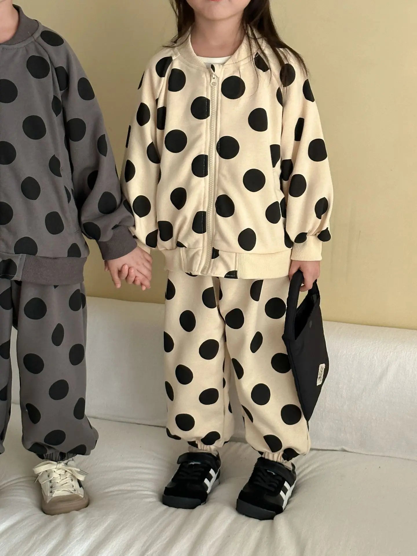 2025 Autumn New Children Long Sleeve Clothes Set Boys Girls Zipper Coat + Sweat Pants 2pcs Suit Kids Casual Polka Dot Outfits