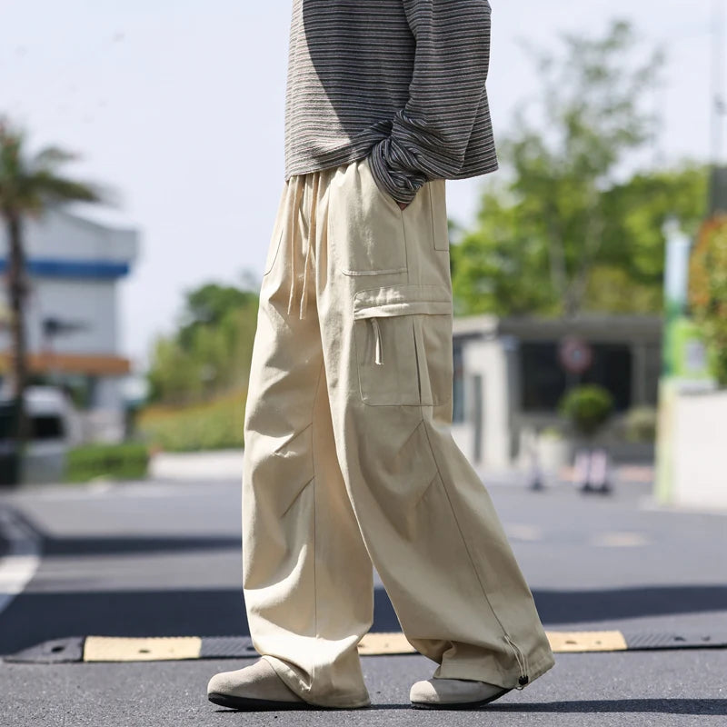 Men's work pants  black straight tube loose paratrooper pants  spring and autumn men's pants  wide leg 2025 new casual pants