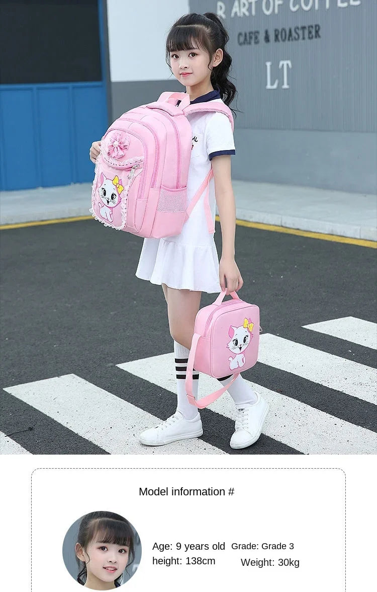 Kids Cat Backpack Set with Lunch Bag Pencil Case Cute School Bag for Girls Boys Waterproof Primary Student Bookbag
