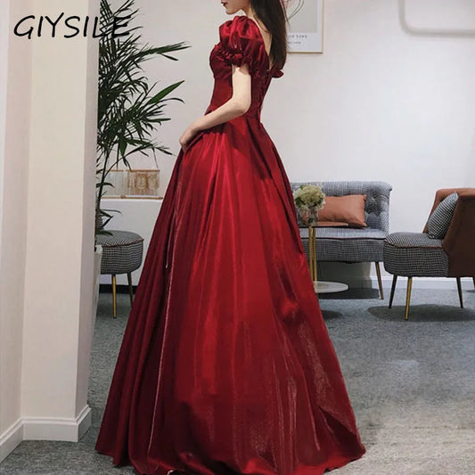 Evening Dress Red Bridal Toast Wear New V-neck Sexy Short Sleeve Long Skirt Backless Dinner Dresses Formal Dress Women Elegant