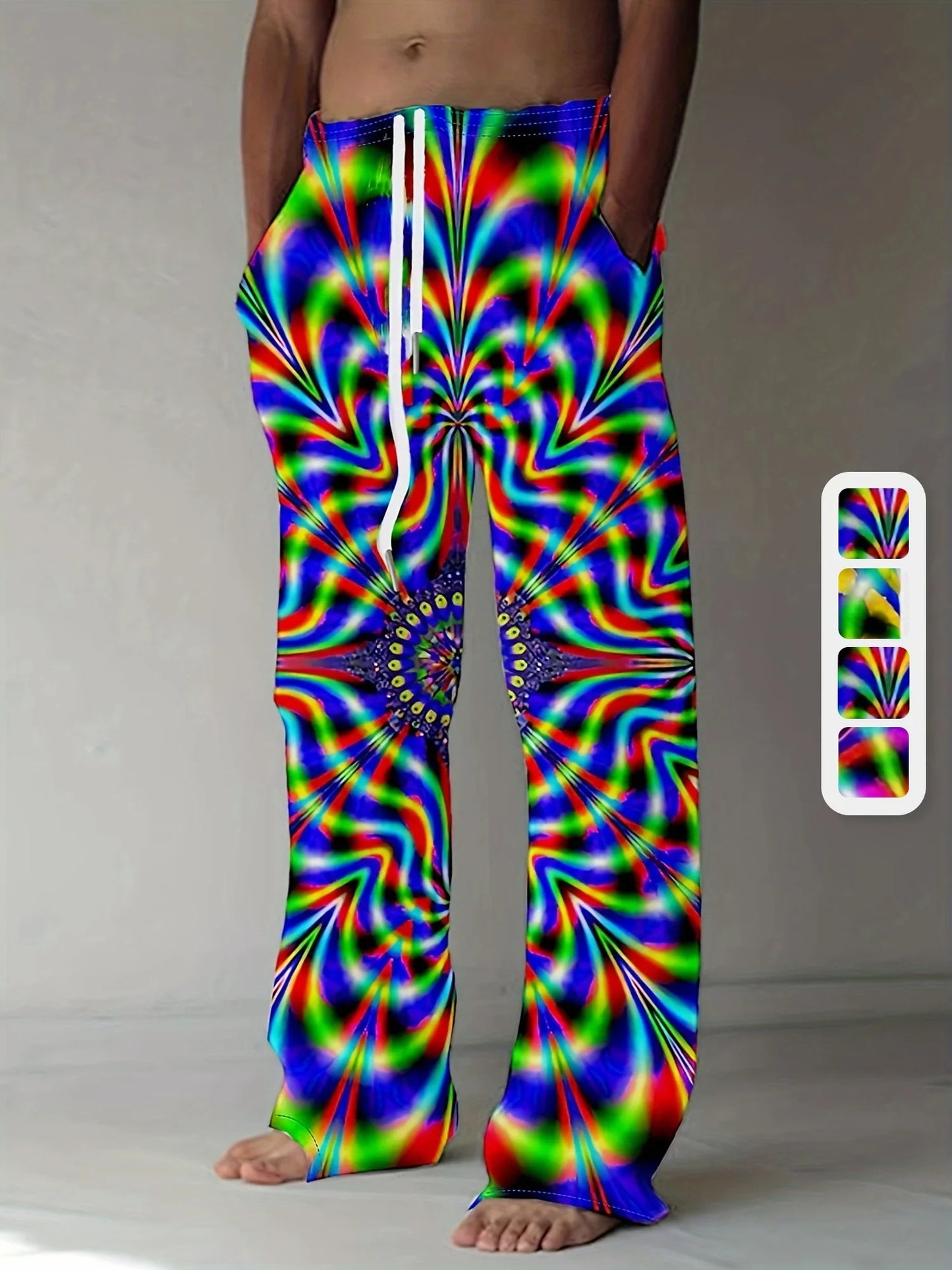 2025 New Men's Pants, Summer Beach Pants, Drawn-out Pocket Casual Pants, Abstract Texture Printed Men's Pants, Cheap Roupa