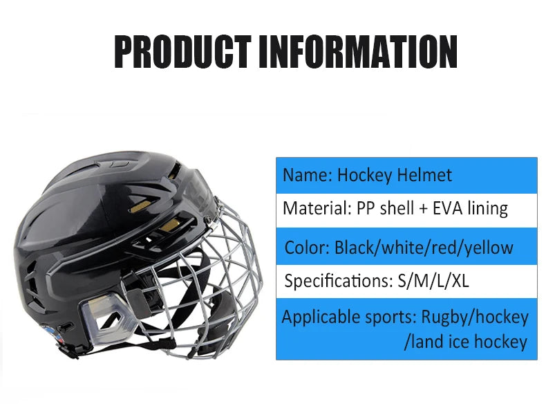 Ice Hockey Helmet Tactical Sports Rugby Adjustable Hockey Helmet Full Face Adult Safety Top Equipment Face Protective Equipment